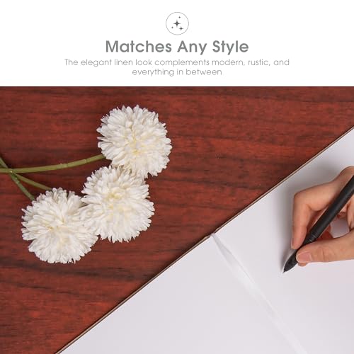 Image of Pearhead Linen Wedding Guest Book with White Script, Elegant Bridal Shower & Wedding Keepsake, Includes Pen, 100 Blank Pages, 7 x 9, Beige