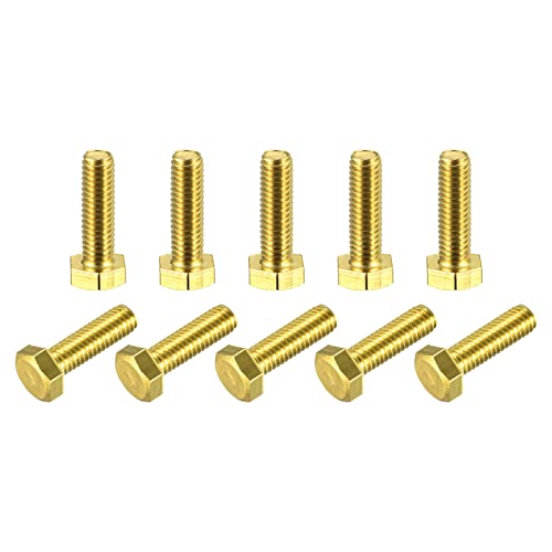 Image of uxcell Brass Hex Bolts, M6x20mm 10pcs Fully Thread Grade 4.8 Solid Brass Hexagon Head Bolt Machine Screws for Machinery
