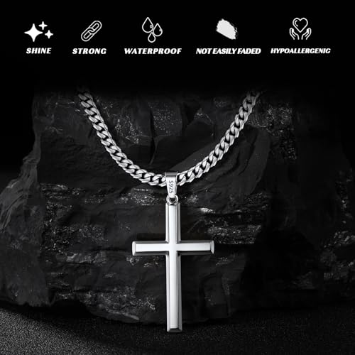 Image of S925 Sterling Silver or 18k Gold Cross Necklace for Men Women