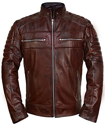 Image of Men Premium Distressed Brown Padded Armored Cowhide Leather Coat | Vintage Cafe Racer Protective Moto Jacket