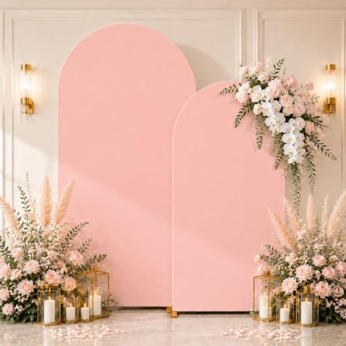Arch Backdrop Cover Wedding Spandex Fitted Arch Covers,Round Top Chiara Baby Bridal Shower Party Birthday Banquet (Dusty Pink, 7.2ft+6ft)