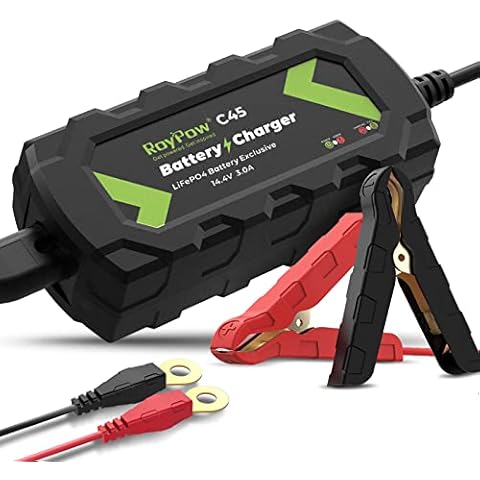 RoyPow 12V Battery Charger 3-Amp Automatic Smart Battery Maintainer, Trickle Charger, and Battery Desulfator with Alligator Clamp and Ring Terminal Cover