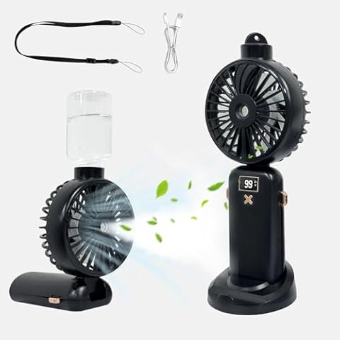 POCKET PANDA Misting Fan Portable Handheld Fan, 5000mAh Hand Held Mist Fan Rechargeable, Small Mister Fan, Personal Cooling Water Spray Fan for Men Women Travel Home Outdoor, Black Cover
