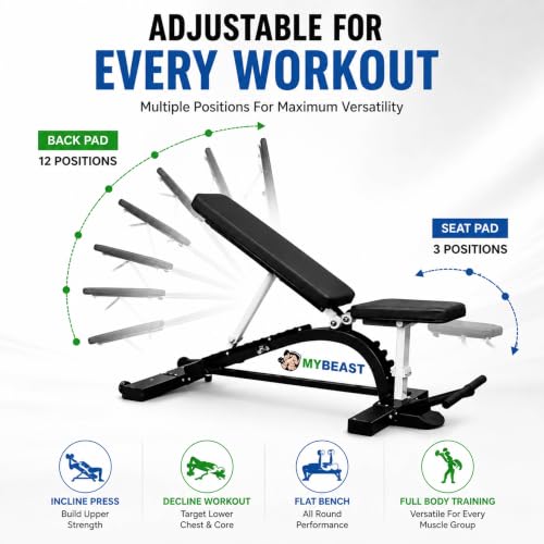 Image of Mybeast Multipurpose Adjustable Bench For Gym And Home Purpose For Heavy Duty Multiple Workout