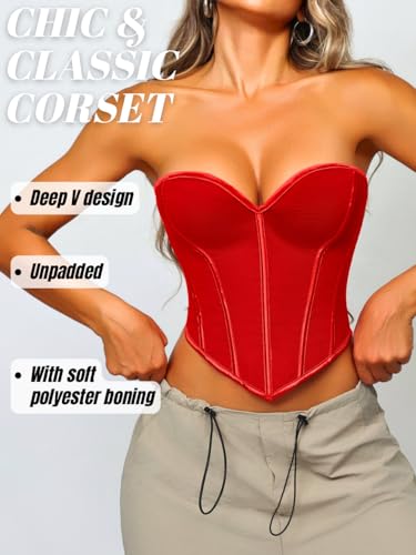 Image of ChiaoLezhee Heart Corset Top For Women, Sexy Concert Outfits Going Out, Strapless Crop Top, Overbust Bustier