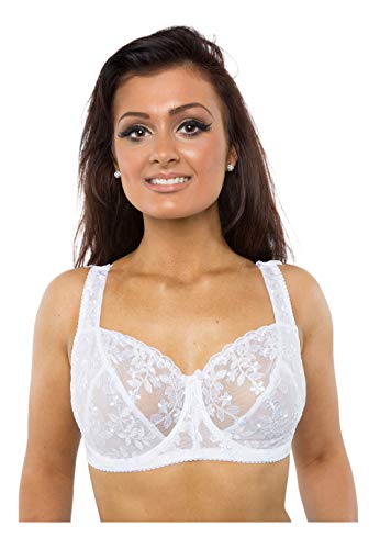Gem Women's Full Cup Lace Embroidered Plus Size Underwired Bra (White, 46J)