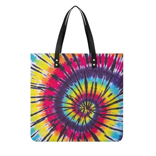Sac shopping arc-en-ciel tie-dye pour femmes grand tote bag bandoulière de voyage 39x39cm
