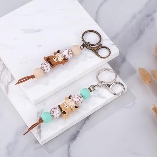 Highland Cow Gifts Cute Keychain Beads Highland Cow Keychain for Car Key Chain Highland Cow Lovers Gifts - Image 6