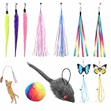 Xelsluthe 11 PCS Cat Wand Toy, Cat Feather Toy, CatWand Attachment Toys, Cats Feather Toys and Attachment Replacements for Interactive Play with Indoor Cats