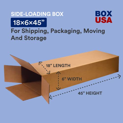 Image of BOX USA Moving Side Loading Boxes Large, 18 inchL x 6 inchW x 45 inchH 5-Pack | Corrugated Cardboard Box for Packing, Shipping and Storage, Kraft