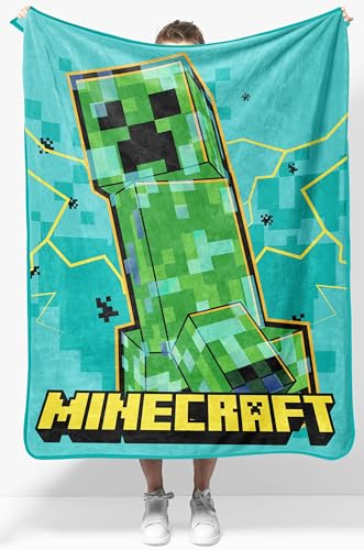 Jay Franco Kids Plush Throw Blanket Soft & Cozy Fleece Throw for Bedroom & Couch Dcor Official Licensed Product Teal - Minecraft 40x50 - Travel Blanket