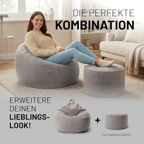 Lumaland Sitzsack Comfort Line | Indoor Beanbag 70x80x50cm mit mehr als 1 Mio. anpassbaren EPS-Perlen | Weiches & Komfortables Bodenkissen | Sessel für Kinder & Erwachsene | 120 L Volumen [Hellgrau]