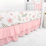 TANOFAR 4-Piece Ensemble de literie pour bébés filles, Ensemble de draps de nourrice Floral Castle comprenant un consolateur, une feuille de litière ajustée, une jupe de bébé et une couche, rose
