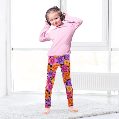 Groovy 70s Flowers Colorful Girls Leggings Kids Yoga Pants Dance Active Tights 4T4