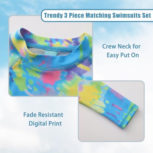 Image of Girls 3 Piece Swimsuits Set Long Sleeve Rash Guard Tankini Bathing Suits for Girls Beach Swimwear Set 3-16 Years