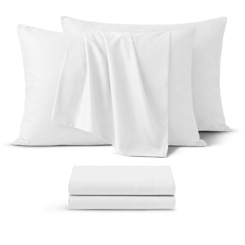 BEDIO White Pillow Cases 2 Pack (Pillows Not Included) – Standard Size 100% Brushed Microfiber Pillowcases with Envelope Closure Pillow Covers (50x75 cm)