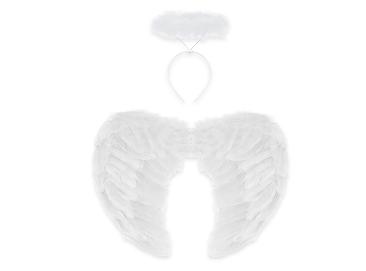 Storm&Lighthouse White Angel Wings And Halo Christmas Nativity Costume Accessory Wings With Kids Fairy Outfit Fancy Dress Costume Accessories For Adults