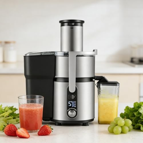 lilishangmao Exprimidor Centrífugo Digital De 1250 W Y 5 Velocidades, con Boca De Alimentación De 84 mm, Alto Rendimiento, para Cafeterías, Bares De Zumos Y Pastelerías