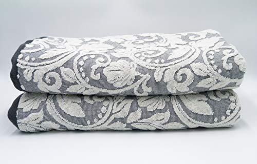 Lex's Linens Lot de 2 draps de bain jacquard motif floral en relief gris