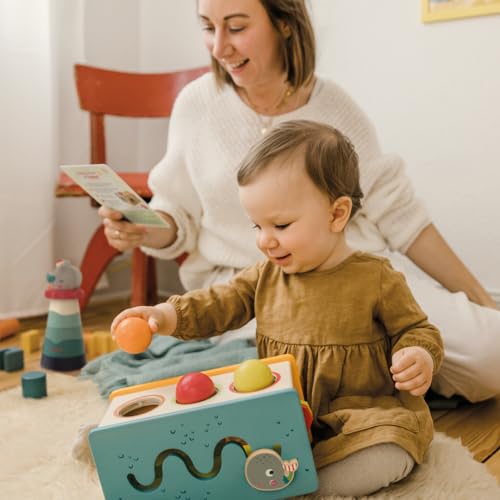 Image of Bababoo & Friends Little Castle Pound and Roll Toy, Wooden Multifunction Knocking Bench for Toddlers 12+ Months, 9 inch, Promotes Fine Motor Skills, Dexterity, Cause & Effect Learning, Includes Playtales