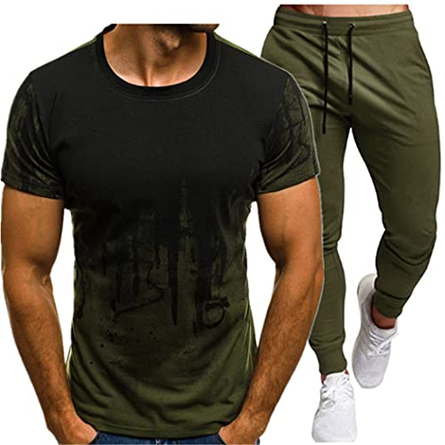 Combinaison de sport homme T-shirt 3D respirant et pantalon fitness XXL vert
