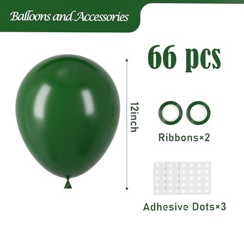 Voircoloria Dark Green Balloons, 66pack 12inch Green Latex Party Balloons for Birthday, Graduation, St. Patrick's Day, Christmas, Baby Shower, Dinosaur Party, Anniversary Party Decorations - 3