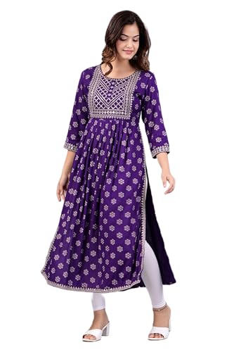 Image of NEW4U Women's Sequin Zari Embroidery Printed Naira Cut Kurti