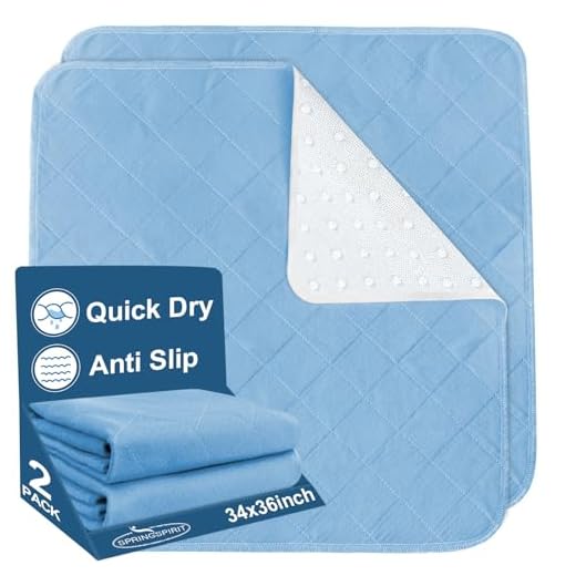 Bed Pads Washable Waterproof(2 Pack, 34 x 36), Washable and Reusable Anti Slip Incontinence Underpad Sheet Protector for Adults, Elderly, Kids, Toddler and Pets, Blue