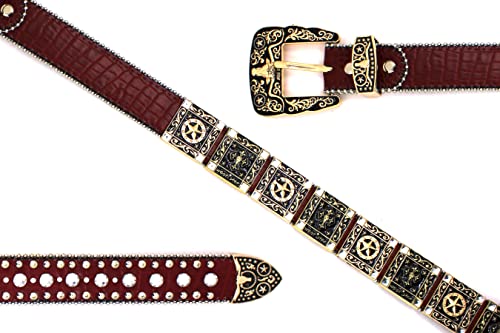 Genuine Leather Belt for Women & Cowboy Big Rhinestone With Engraved Buckle Country Style 5