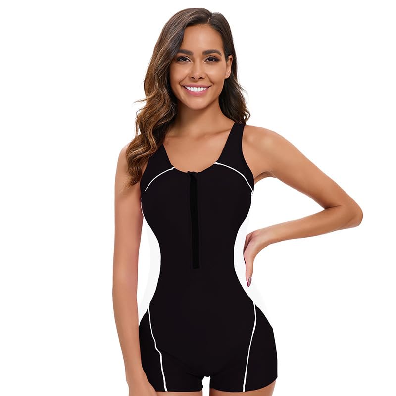 Amazon.co.jp: Women's Athletic One Piece Swimsuit Ladies Zip Front