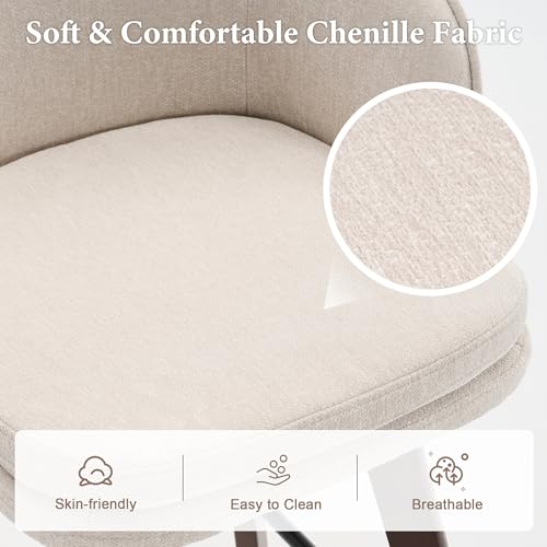 Butacos de altura para barra Rowill, giratorios 360° con respaldo curvo y reposabrazos, patas de madera maciza, tapizados en tela chenilla, estilo moderno para isla de cocina (Beige, asiento de 26", juego de 2) miniatura 3