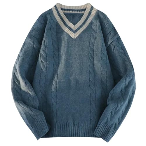 Men’s Autumn Winter V-Neck Sweater Knit Pullover Contrast Color Casual Pajamas Daily Wear Top2