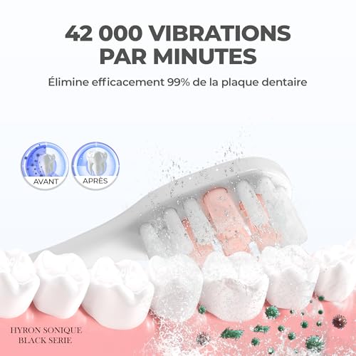 HYRON Pro Elektrische Zahnbürste, 5 Putz- und Intensitätsmodi, wiederaufladbare elektrische Schallzahnbürste, 120 Tage Akkulaufzeit, 2-Minuten-Timer, 4 Aufsteckbürsten, IPX7 wasserdicht, Weiß – Bild 6