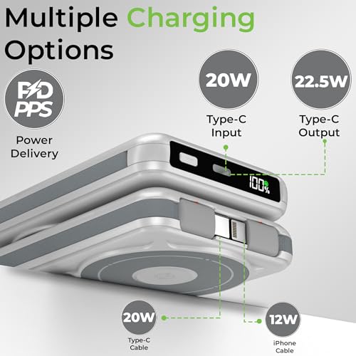 Image of UltraProlink 10000mAh 3 in 1 Wireless Magnetic Mag-Safe Power Bank| Dual Cables Type C & iPhone |22.5W Type C Port with PD-PPS Support | for iPhone Series 16,15,14,13 | Made in India | UM1126