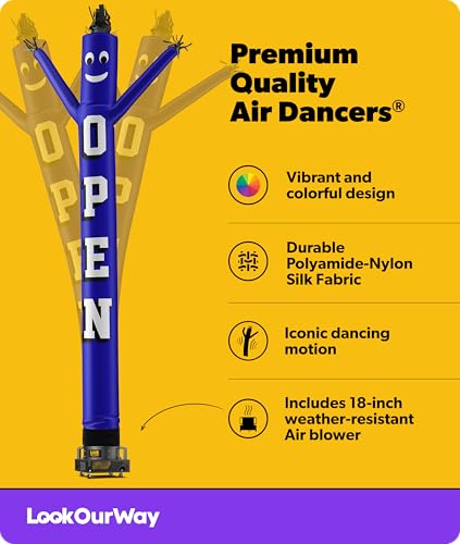 Image of LookOurWay Air Dancers Wacky Waving Inflatable Tube Guy Set - 20 Feet Tall Inflatable Puppet Dancer Tube Man with Sky Dancer Blower - Open Blue