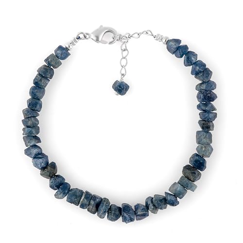 CRYSTALINES AAA Grade Natural Raw Blue Sapphire Gemstone Bracelet, Handmade Bohemian Jewelry, Rough Healing Crystals & Stones, September Birthstone Women Bracelet, Gift for Her (Size-8inch)