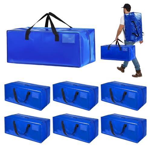 Blue Heavy Duty Moving Bags, Clothes Storage Bags with Sturdy Zip and Strong Handles, Clothes Storage Container, Extra Large Carry Bag for Moving Materials (6-Pack)