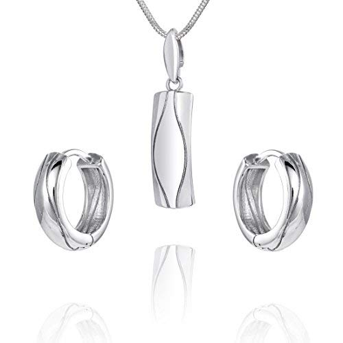 LillyMarie Zeitloses Silberne Damen Schmuckset Mit Rechteckigem Anhänger Und Wellenförmigen Creolen