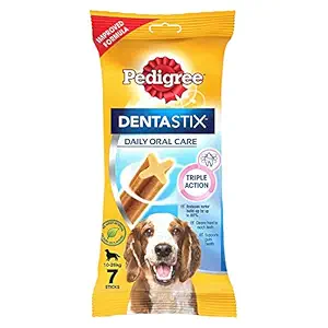 Pedigree Dentastix Oral Care Treats for Medium Breed Adult Dogs (10-25kg), 7 Sticks, 180g Weekly Pack
