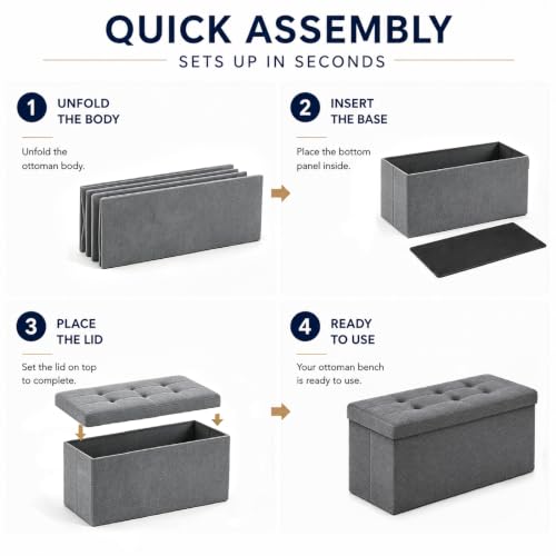 Image of ALASDO 30 Inch Folding Storage Ottoman Bench with Hidden Storage, PU Leather Ottoman Foot Rest Stool, End of Bed Bench for Bedroom, Living Room, Entryway and Closet, Grey