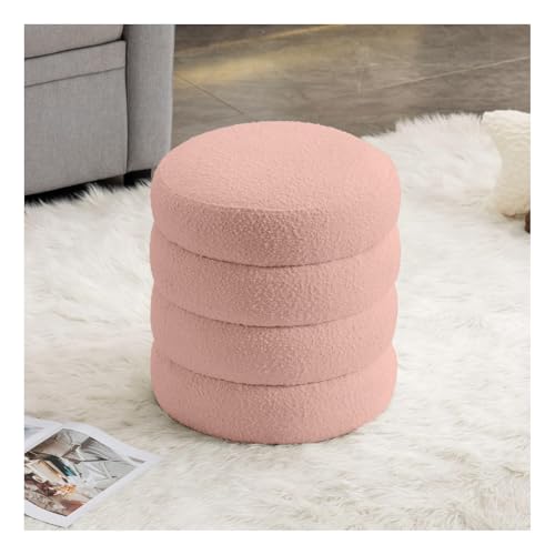 Tabouret Rond Rose en Laine d'agneau Douce S3YT8U Pouf Coiffeuse 35x40cm