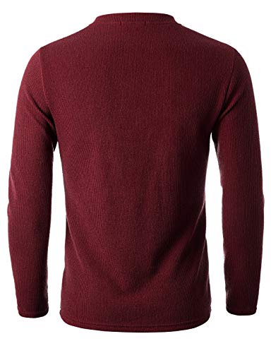 Givon Mens Slim Fit Long Sleeve Soft Blend Henley Y-Neck Pullover Sweater/Dcp068-Burgundy-M #TOP2