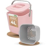 YourCasa Biomülleimer Küche 4L - Komposteimer mit herausnehmbarem Sieb & Deckel - geruchsdicht, spülmaschinenfest & ohne Biomülltüten - Bio Mülleimer klein für saubere Küchen (Rosa)