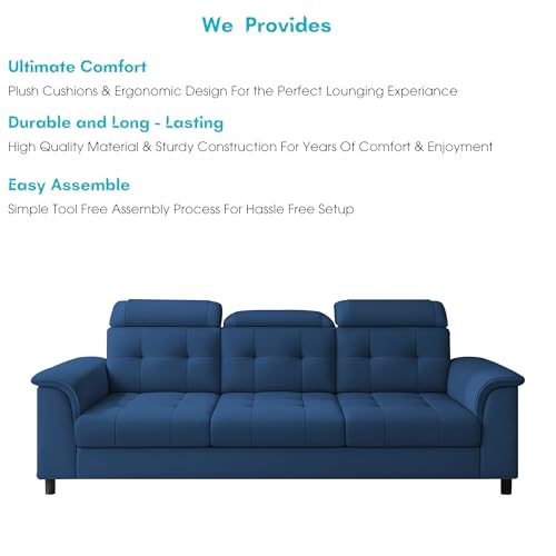 Image of Casaliving Ella 3 Seater Sofa Set for Living Room (Blue Colour Fabric) Premium Fabric Sofa