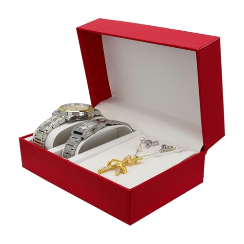 AdiStylinno Watch Box with 2 Slots, Fashion Jewelry Organizer for Men Women, Luxury PU Leather Jewelry Travel Case for Couples, Convenient Display Case (Red)