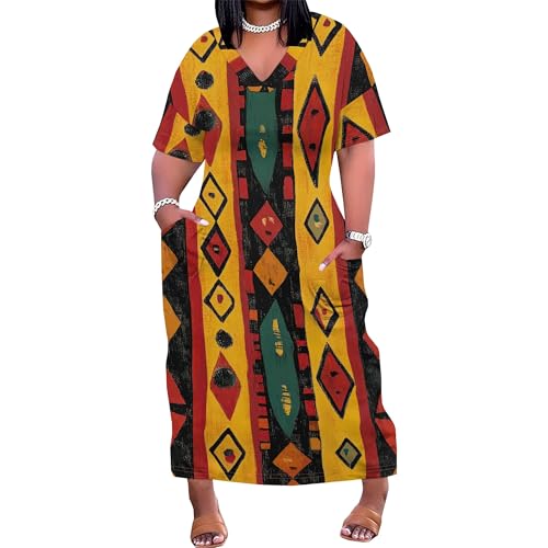 Image of SUZONANA Plus Size Dresses for Curvy Women African Print American Dress Summer Outfits Casual Loose with Pocket