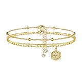 Ankle Bracelets for Women Initial Anklet, 14K Gold Filled Letter Initial Anklets for Women Handmade...