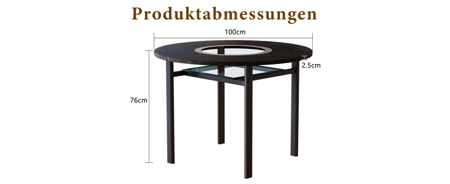 Mesa de Comedor Redonda de MDF y Cristal, Salón y Cocina, Negro, 100 cm