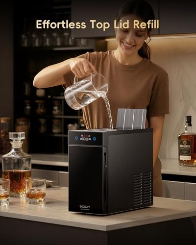 Image of ecozy 2.4 inch Clear Ice Ball Maker Countertop with CrystalFlux Technology, Minimal Footprint Sphere Ice Maker with 8H Timer, 1 pcs in 40 Mins, 32 pcs /Day, Self-Cleaning for Home Bar Whiskey & Bourbon