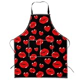 EXFAI Love Heart Adjustable Bib Apron, Happy Valentine's Aprons with Pocket for Women Men Romantic Sweety Valentie Couples, Valentines Gifts. Valentines Gifts Lips and Heart